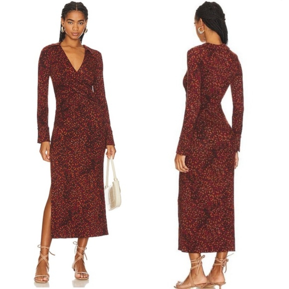 NWT Free People shayla wrap midi dress brown autumn‎  M